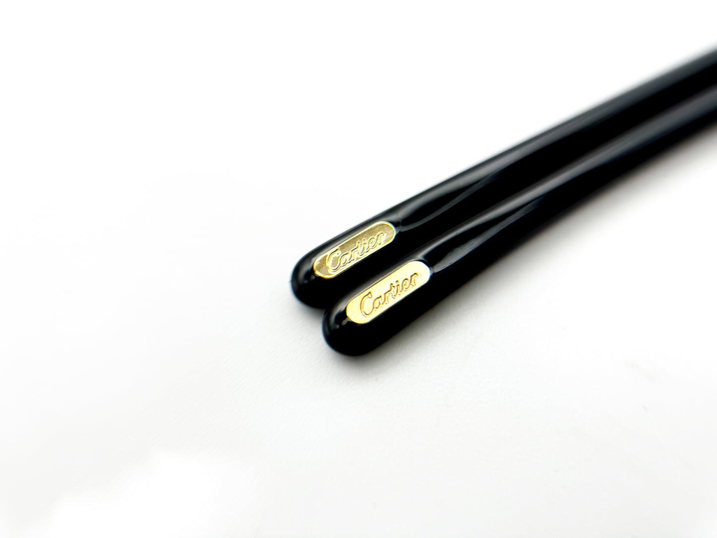 Cartier Eyeglass Temple Tips – Black Acetate with Gold Logo (Pair)