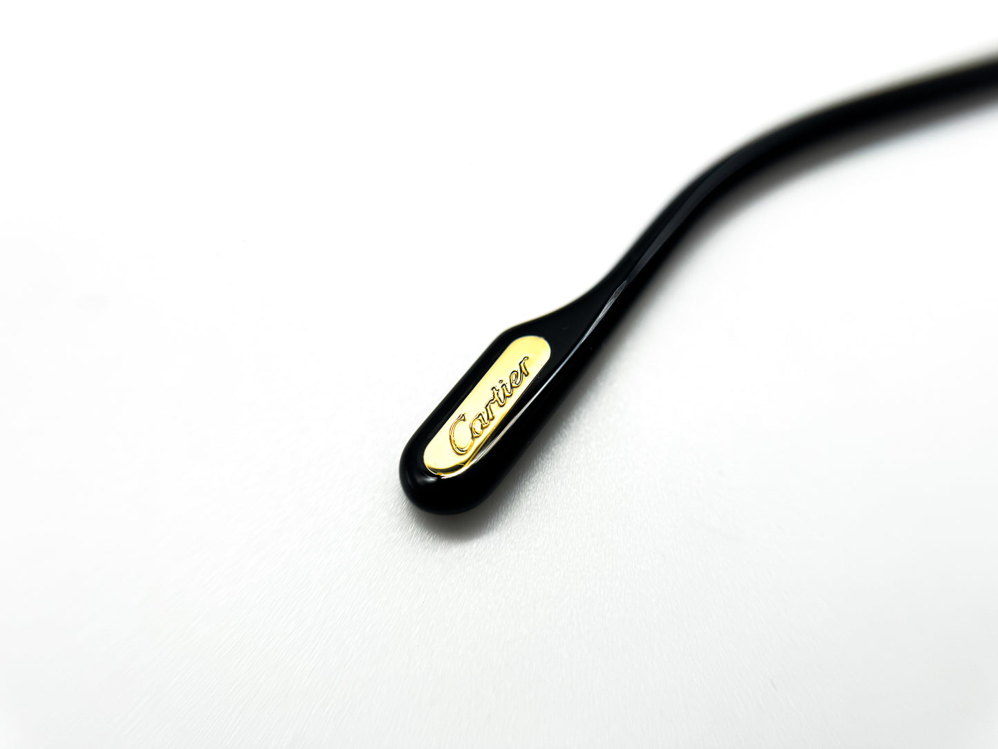 Cartier Eyeglass Temple Tip – Black Acetate with Gold Logo (Single Piece)