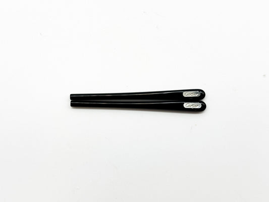 Cartier Eyeglass Temple Tips – Black Acetate with Silver Logo (Pair)